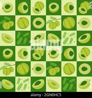 Gooseberry also known Amla abstract seamless geometric vector pattern for packaging design Stock Vector