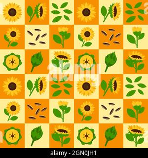 Sunflower abstract seamless geometric vector pattern for packaging design Stock Vector