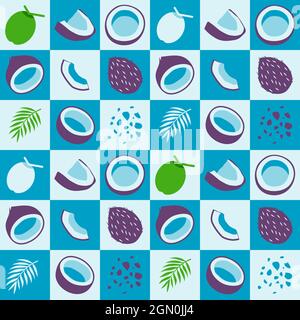Coconut abstract seamless geometric vector pattern for packaging design blue Stock Vector