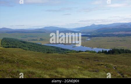 View across Loch Laidon towards Loch Eigheach and Loch Rannoch with Schiehallion in distance Stock Photo