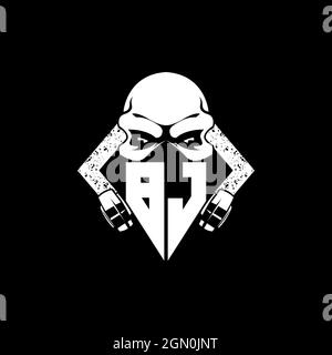 BJ Monogram ESport Gaming with Skull Mask Shape Style Vector Stock Vector