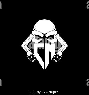 CM Monogram ESport Gaming with Skull Mask Shape Style Vector Stock Vector