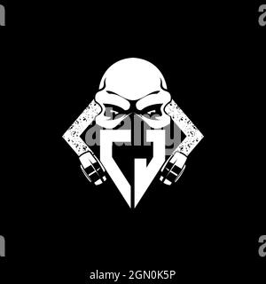 CJ Monogram ESport Gaming with Skull Mask Shape Style Vector Stock Vector
