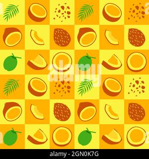 Coconut abstract seamless geometric vector pattern for packaging design yellow Stock Vector