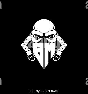BM Monogram ESport Gaming with Skull Mask Shape Style Vector Stock Vector