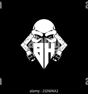 BH Monogram ESport Gaming with Skull Mask Shape Style Vector Stock Vector