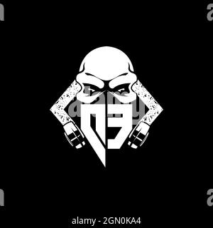 DE Monogram ESport Gaming with Skull Mask Shape Style Vector Stock Vector
