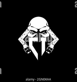 CI Monogram ESport Gaming with Skull Mask Shape Style Vector Stock Vector