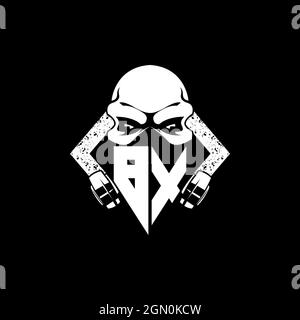 BX Monogram ESport Gaming with Skull Mask Shape Style Vector Stock Vector