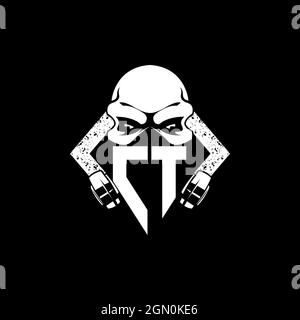 CT Monogram ESport Gaming with Skull Mask Shape Style Vector Stock Vector