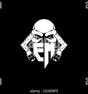 EM Monogram ESport Gaming with Skull Mask Shape Style Vector Stock Vector