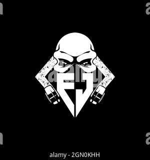 FJ Monogram ESport Gaming with Skull Mask Shape Style Vector Stock Vector