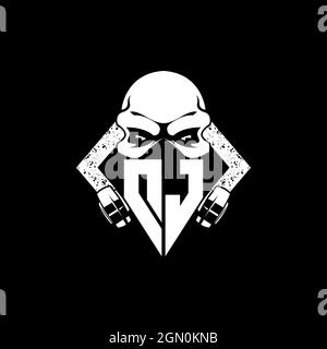 DJ Monogram ESport Gaming with Skull Mask Shape Style Vector Stock Vector