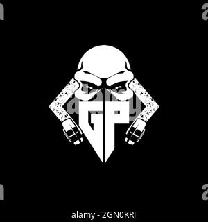 GP Monogram ESport Gaming with Skull Mask Shape Style Vector Stock Vector