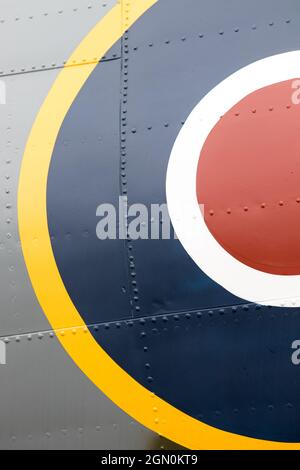 Close up section of circular Royal Airforce paint markings on an aircraft fuselage Stock Photo