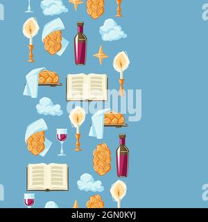 Shabbat Shalom seamless pattern with religious objects. Background with Jewish symbols. Stock Vector