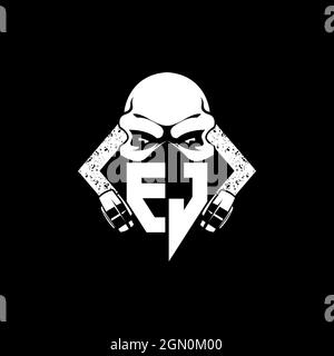 EJ Monogram ESport Gaming with Skull Mask Shape Style Vector Stock Vector