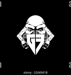 GF Monogram ESport Gaming with Skull Mask Shape Style Vector Stock Vector