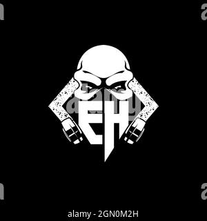 EH Monogram ESport Gaming with Skull Mask Shape Style Vector Stock Vector
