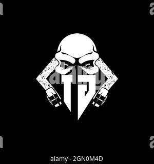 IG Monogram ESport Gaming with Skull Mask Shape Style Vector Stock Vector