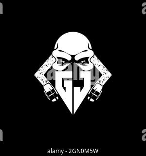 GJ Monogram ESport Gaming with Skull Mask Shape Style Vector Stock Vector