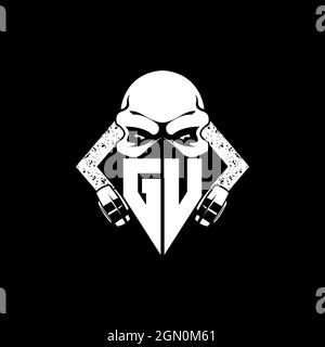 GU Monogram ESport Gaming with Skull Mask Shape Style Vector Stock Vector