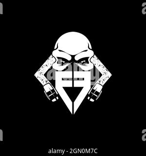 FF Monogram ESport Gaming with Skull Mask Shape Style Vector Stock Vector