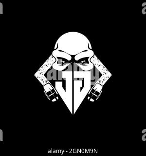 JG Monogram ESport Gaming with Skull Mask Shape Style Vector Stock Vector