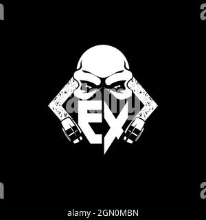 EX Monogram ESport Gaming with Skull Mask Shape Style Vector Stock Vector