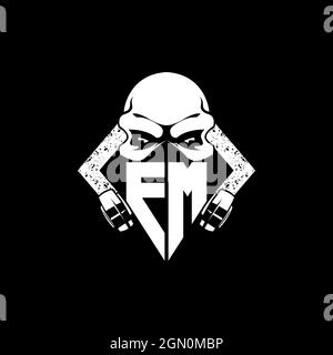 FM Monogram ESport Gaming with Skull Mask Shape Style Vector Stock Vector