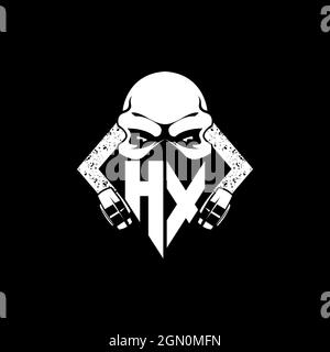 HX Monogram ESport Gaming with Skull Mask Shape Style Vector Stock Vector