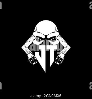 JT Monogram ESport Gaming with Skull Mask Shape Style Vector Stock Vector