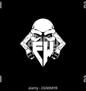 FW Monogram ESport Gaming with Skull Mask Shape Style Vector Stock Vector