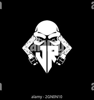 JR Monogram ESport Gaming with Skull Mask Shape Style Vector Stock Vector