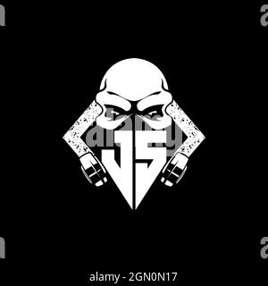 JS Monogram ESport Gaming with Skull Mask Shape Style Vector Stock Vector