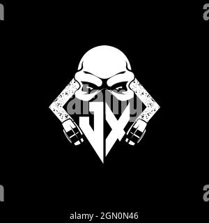 JX Monogram ESport Gaming with Skull Mask Shape Style Vector Stock Vector