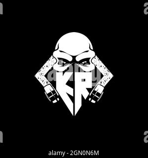 KR Monogram ESport Gaming with Skull Mask Shape Style Vector Stock Vector
