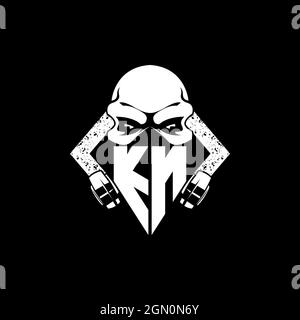 KN Monogram ESport Gaming with Skull Mask Shape Style Vector Stock Vector