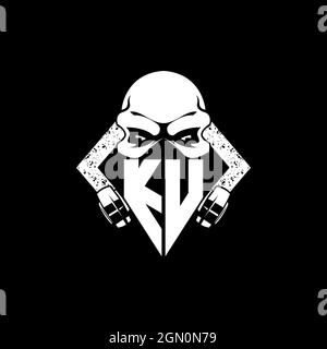 KU Monogram ESport Gaming with Skull Mask Shape Style Vector Stock Vector