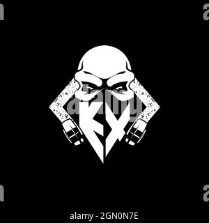 KX Monogram ESport Gaming with Skull Mask Shape Style Vector Stock Vector