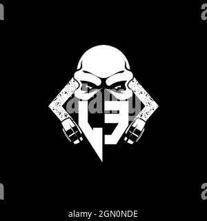 LE Monogram ESport Gaming with Skull Mask Shape Style Vector Stock Vector