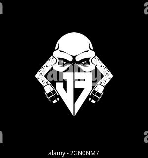 JF Monogram ESport Gaming with Skull Mask Shape Style Vector Stock Vector