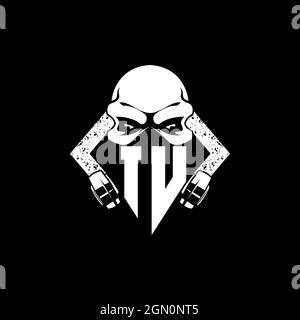 IU Monogram ESport Gaming with Skull Mask Shape Style Vector Stock Vector