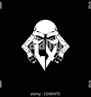LX Monogram ESport Gaming with Skull Mask Shape Style Vector Stock Vector