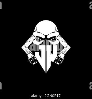 JW Monogram ESport Gaming with Skull Mask Shape Style Vector Stock Vector
