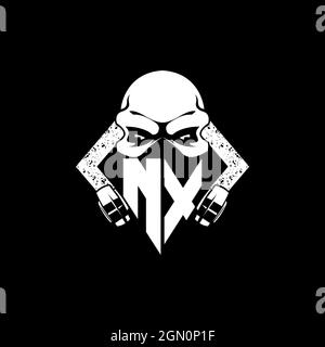 NX Monogram ESport Gaming with Skull Mask Shape Style Vector Stock Vector