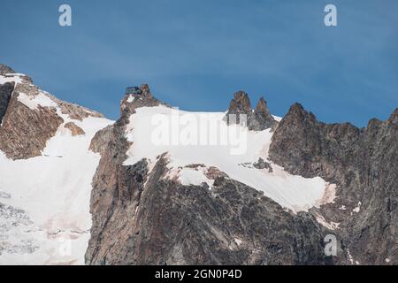 Aerial view of La Meije mountain covered with snow in Alps, France Stock Photo