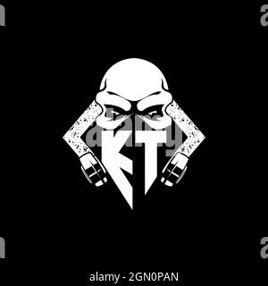KT Monogram ESport Gaming with Skull Mask Shape Style Vector Stock Vector