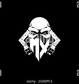MX Monogram ESport Gaming with Skull Mask Shape Style Vector Stock Vector
