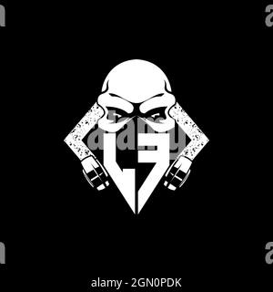 LF Monogram ESport Gaming with Skull Mask Shape Style Vector Stock Vector